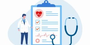 Gambar grafik doktor dan borang pemeriksaan kesihatan lengkap